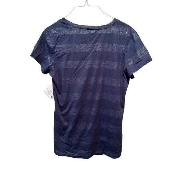 Genuine Merchandise Yankees Top Womens Medium Blue Black Striped Cotton Pullover - Picture 2 of 6